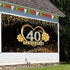 Happy 40th Anniversary Banner Backdrop Decorations, Large Black Gold Wedding Sign Decor for Party Supplies
