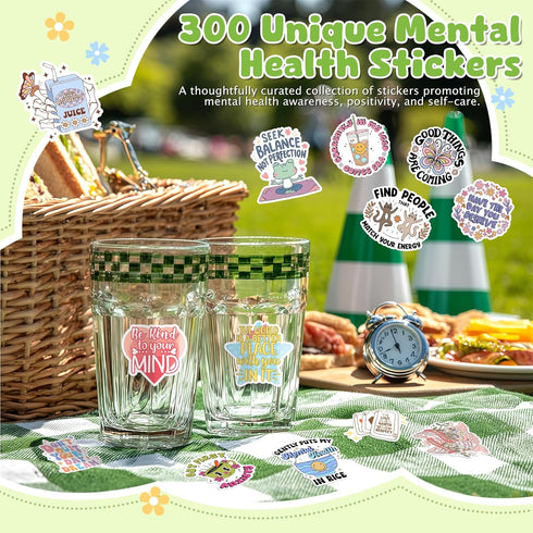 300 PCS Mental Health Stickers, Vinyl Therapy Stickers for Mental Health Journal, Positive Quote Decals for Adult