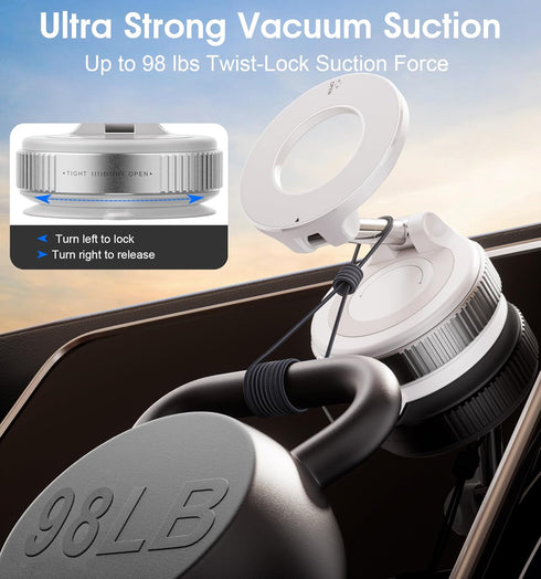 REOKILY 360 16 15 14 13 12 Strong Magnetic Car Phone Holder for MagSafe Ultra Vacuum Suction Cup Phone Mount Cell Phone