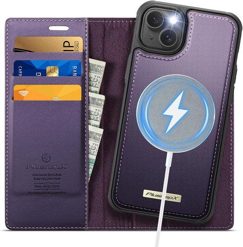 PlusnapX Wallet Case for iPhone 13 Compatible with Magsafe, 2-in-1 PU Leather Flip