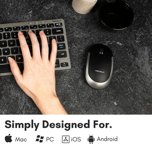 Macally Wireless Bluetooth Mouse for Mac, MacBook Pro/Air, iPad, and PC - Quiet Click and Comfortable Wireless Mouse - Compatible Wireless Apple Mouse - Space Gray