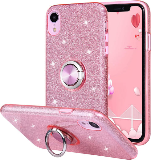 Wisdompro Case for iPhone XR - Cute Glitter Bling Sparkle Protective Case with Ring Kickstand for 6.1 Inch Apple iPhone