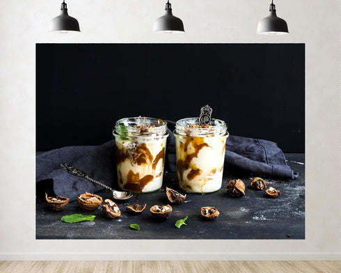 TryKid 8x8ft Yogurt Parfait Backdrop Walnut Caramel Sauce Mint Healthy Dessert Scene Photography