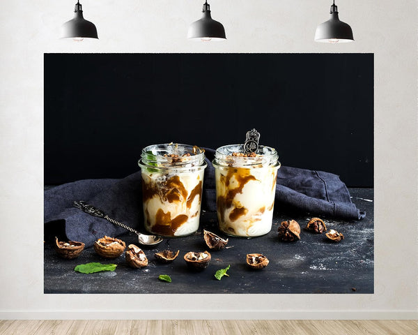 TryKid 10x7ft Yogurt Parfait Backdrop Walnut Caramel Sauce Mint Healthy Dessert Scene Photography