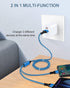 Multiple Charger Cable 2 in 1, iPhone and Android USB Charging Cable, 4ft Nylon Braided Multi Charging Cable with