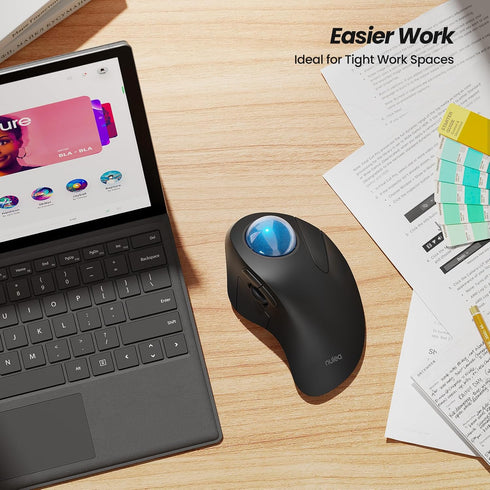 Nulea Wireless Ergonomic Trackball Mouse, Rechargeable Bluetooth Rollerball Mouse, 5 Adjustable DPI, Compatible with