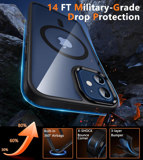FNTCASE Clear Case for iPhone 12: Magnetic Military Grade Drop Protection, Anti Yellowing Rugged Durable Shockproof
