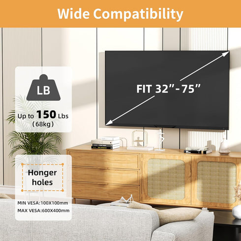 KAMIWI 3275 Inch 600x400mm 150 lbs, Studless TV Wall Mount for TVs, No Drill Drywall TV Mount, Max VESA up to No