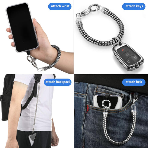 OUTXE Phone Lanyard Tether with 4 Patch: 2× Phone Tether, 4× Adhesive Phone Patch, Compatible with Smartphone - Black.