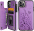 Vaburs iPhone 11 Pro Max Case Wallet with Card Holder, Embossed Butterfly PU Leather Flip Cover (Purple)