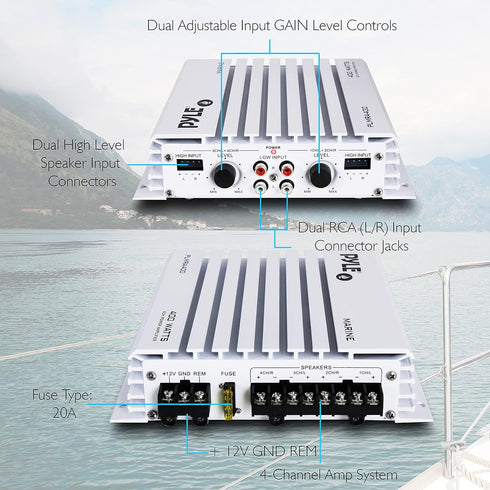 Pyle 400W 4-Channel Marine Amplifier, Elite Hydra Series Water Resistant Amplifier with Dual MOSFET Power Supply