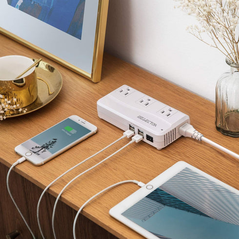 Universal Travel Adapter, 220V to 110V Voltage Converter with 6A 4-Port USB Charging for 150+ Countries