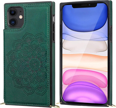 KIHUWEY 11 Crossbody Wallet Case with Card Slots, Embossed Mandala Pattern, Protective Kickstand Cover