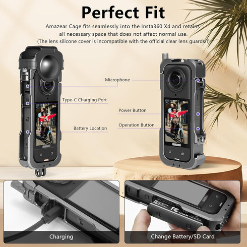 Metal Protective Case for Insta360 X4 Accessories, Stronger Aluminum Hard Shell Cover with Silicone Lens Guard Cap