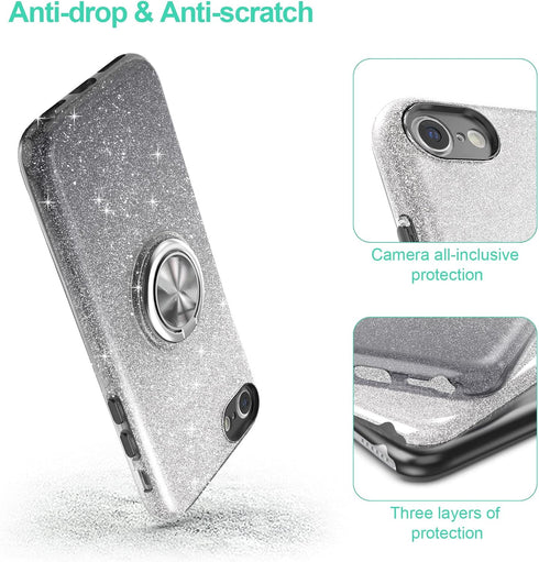 iPhone SE 2020 Case Glitter, Slim Sparkly Cover with 360° Ring Holder Kickstand for iPhone 8/7/SE 2020/SE 3