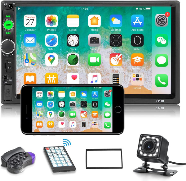 Double Din Bluetooth Car Stereo, 7 inch HD Touch Screen Car Radio with Backup Camera, Support Mirror Link for