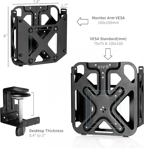 VIVO Behind Monitor VESA Mount for Mac Mini CPU, Concealed Mount with Desk Clamp Option, Black