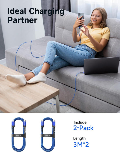 JSAUX 100W USB C to USB C Cable (2-Pack 10FT+10FT), 5A PD Fast Charging Cord for iPhone 15, MacBook Pro, Samsung
