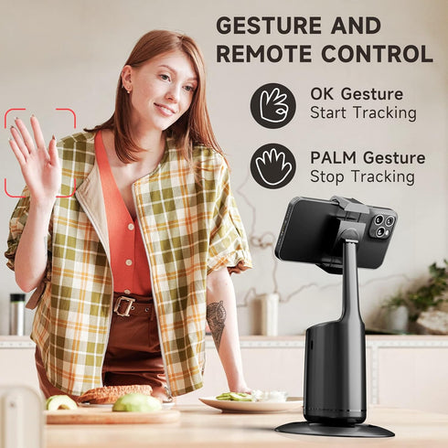 Auto Face Tracking Tripod - 360° Rotation Phone Holder with Remote, Gesture Control, Rechargeable Smart Shooting for
