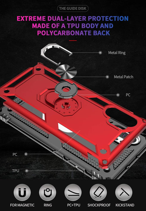 Military Grade Shockproof Case for Samsung Galaxy Note 10 Plus, 5G Metal Rotating Ring Kickstand Holder