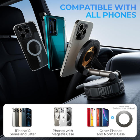 Xuysi 360 Vacuum Magnetic Suction Phone Holder, Adjustable Suction Cup Phone Mount for Car/Gym/Mirror/Shower
