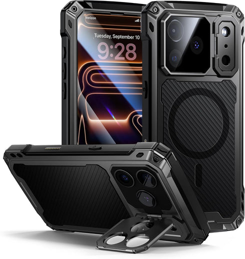 Lanhiem for iPhone 17 Pro Max Metal Case with Kickstand, Compatible with MagSafe,