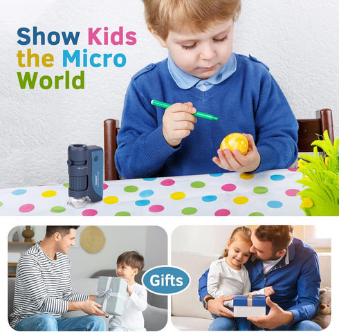 Pocket Microscope, 60x-120x Handheld Mini Microscope for Kids, 5 Slides Specimens, BEBANG Portable Educational Kit