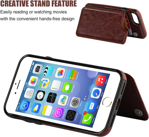 ONETOP Wallet Case for iPhone SE(2022), SE(2020), 7/8, Brown PU Leather, Card Holder, Kickstand