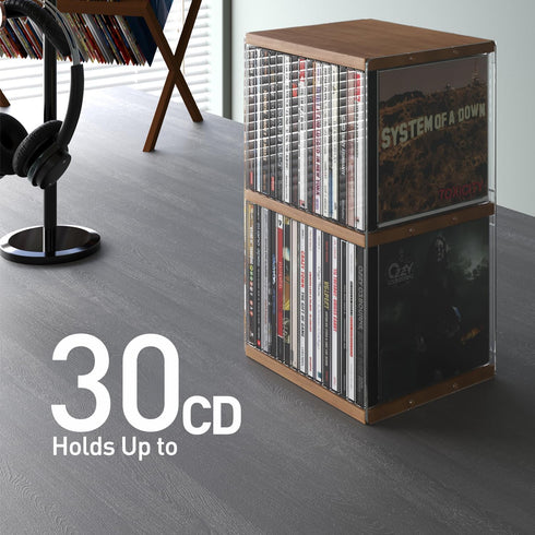 Retro Walnut MDF CD Holder Desk Rack Organizer, Cute Stand Holds 30 CD Cases, CD Storage for Theatre Room