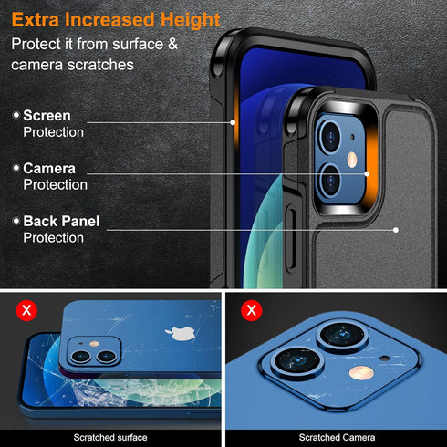 Temdan Non-Slip Shockproof Case for iPhone 12/12 Pro, 12 FT Military Grade Drop Protection with 2 Pack Glass Screen &