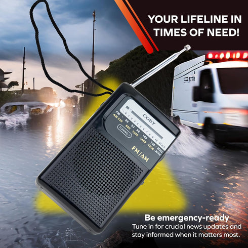 Coby Portable AM/FM Radio, Retro Pocket Radio for Indoor/Outdoor Use, Emergency-Preparedness Essential, 800-Hour