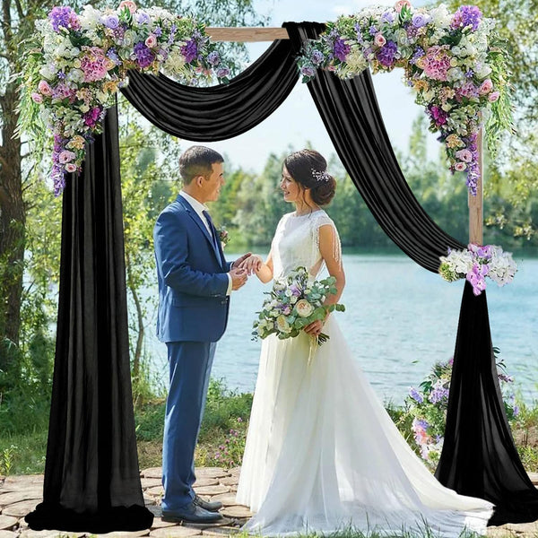 FUHSY Wedding Arch Draping Fabric, 29" x 20FT Black Sheer Curtains for Backdrop Wedding Drapery.