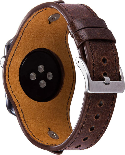VIQIV Cuff Bracelets Bands for Compatible with Apple Watch 38mm 42mm 44mm 45mm, Dressy Leather Metal Jewelry Strap