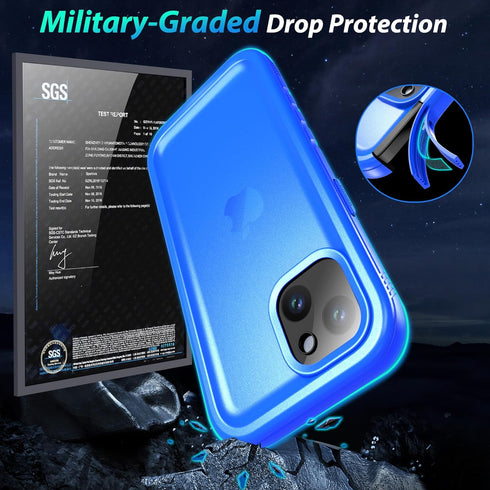 SPORTLINK Waterproof Case for iPhone 15 Plus, Built-in Screen Protector, IP68 Underwater, Shockproof, Blue
