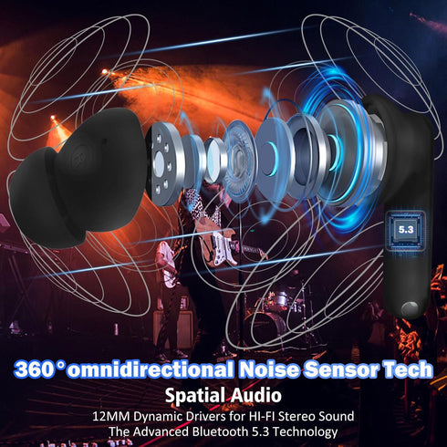 Wireless Earbuds Bluetooth 5.3 Hybrid 3X Active Noise Cancelling 48dB,in-Ear 45H Playtime 360° Sensor Deep Bass Sound Premium 4 Mics Clear Calls Earphones,IPX7 Stereo Headphones,for Sports/Work/Gaming