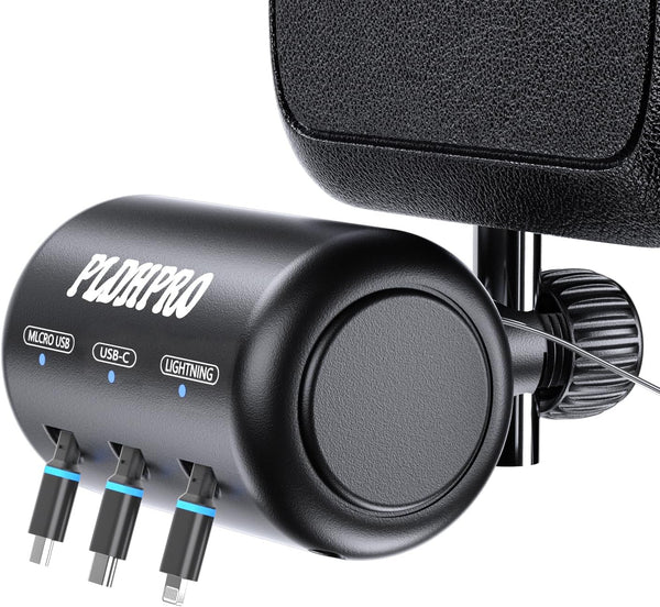 Retractable Car Backseat 3 in 1 Multi Charging Station Box with USB Type C Cables for iPhone, Samsung, Android