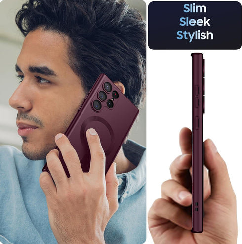 Matte Shockproof Phone Shell for Samsung Galaxy S22 Ultra, Compatible with MagSafe, Slim Thin Magnetic Cover (Burgundy)