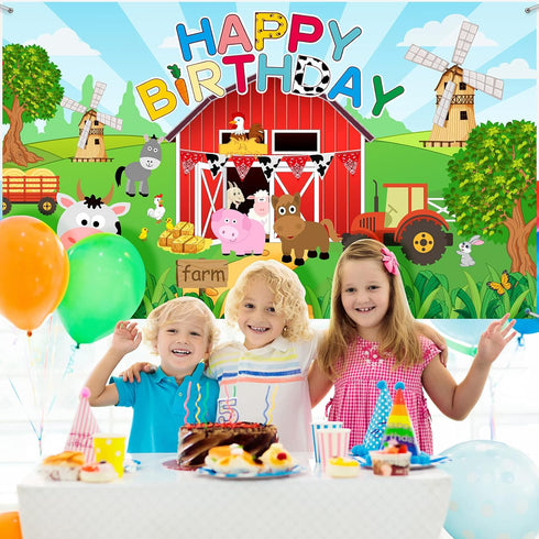 Tatuo Farm Birthday Party Decorations, Backdrop Banner with Farm Animals, Large Barnyard Animal Photography Backdrop