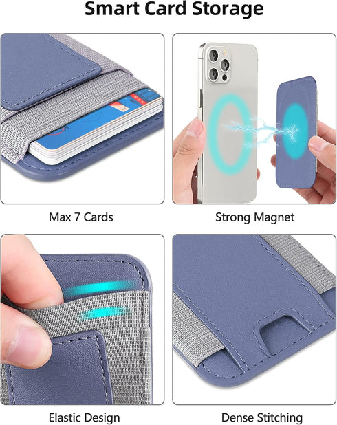 Upgraded for Magsafe Wallet, Strongest Magnetic Wallet, for iPhone Wallet Magsafe with 2 Card Slots, Magnetic Card Holder Wallet for iPhone 15/14/13/12 Series, Vegan Leather, Fit 7 Cards, Purple