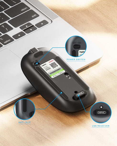 INPHIC Wireless Mouse, 2.4G Silent Rechargeable Ultra Slim USB Portable Mouse, 1600 DPI & 400mAh Battery for Laptop and