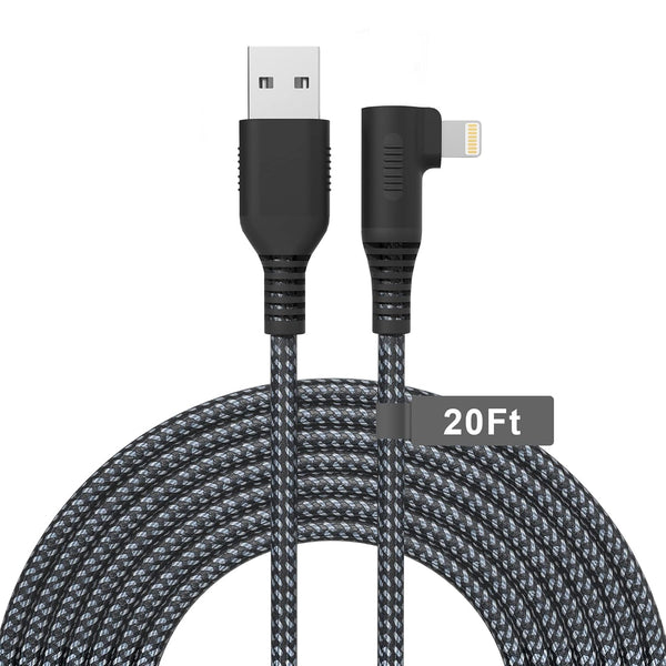 Apple MFi Certified Extra Long 20 ft Right Angle Lightning Cable - Braided Fast Charger for iPhone 13, 12, 11, X.