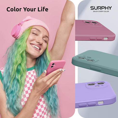 SURPHY Square Design iPhone 11 Case, Pink Liquid Silicone with Camera Protection, Straight Edge Slim Design