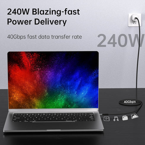 240W USB 4 Cable 6.6ft, Supports 8K@60Hz HD Display & 40Gbps Data Transfer for iPhone 15/Pro/Plus/Max