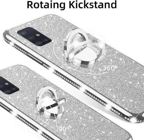 nancheng Samsung Galaxy A51 5G Case, Glitter Cute Soft TPU Cover with Ring Kickstand Strap, Shockproof Protective Case