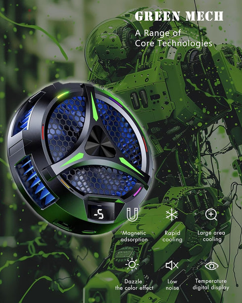 iPad Cooler, Magnetic Tablet Cooling Fan for iPad/Surface Pro/Samsung Tab, Temperature Display for Mobile Gaming (Green