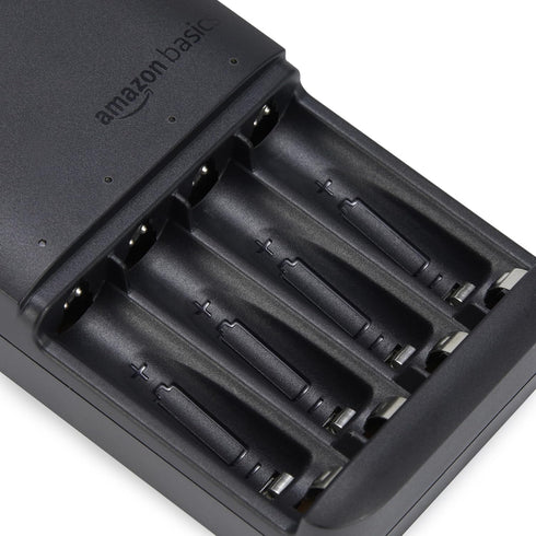 Amazon Basics 4-Bay, Smart Battery Charger for Rechargeable AA and AAA NiMh Batteries, Fast Charging with LED