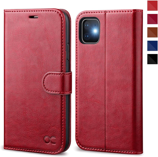 OCASE iPhone 11 Wallet Case, PU Leather Flip Case with Card Holder, Kickstand, Magnetic Closure, Red