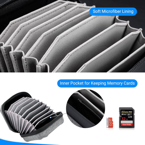 JJC Durable Lens Filter Pouch Case for 10 Circular Filters Up to 95mm, Dustproof & Water-Resistant Camera Lens Filter