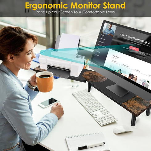 Large Dual Monitor Riser Stand for Desk: Adjustable Length Angle, Double Computer Riser for Desktop Organizer, Monitor
