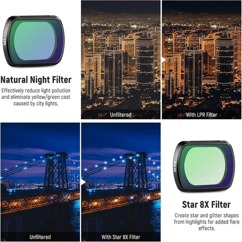 NEEWER Magnetic Effect Filter Set for DJI OSMO Pocket 3, 4 Pack 8X Star/Blue Streak Anamorphic/Light Pollution Reduction
